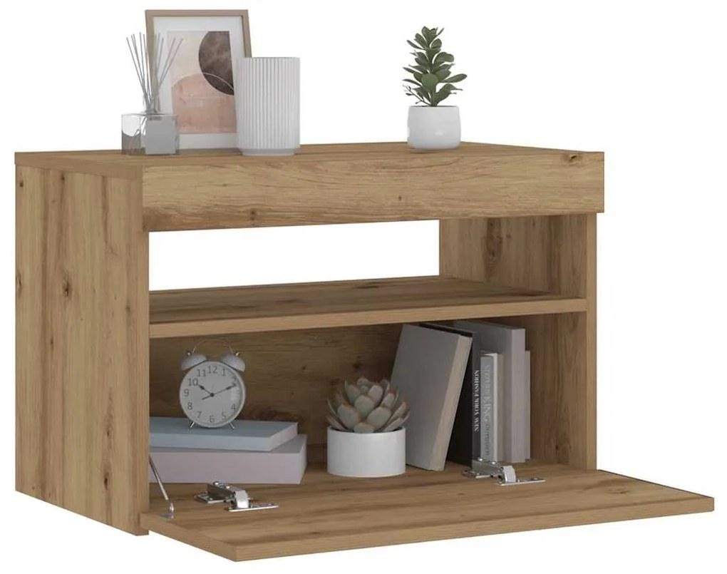 vidaXL Noptiera cu lumini LED Stejar Artisan 60x35x40cm Lemn prelucrat