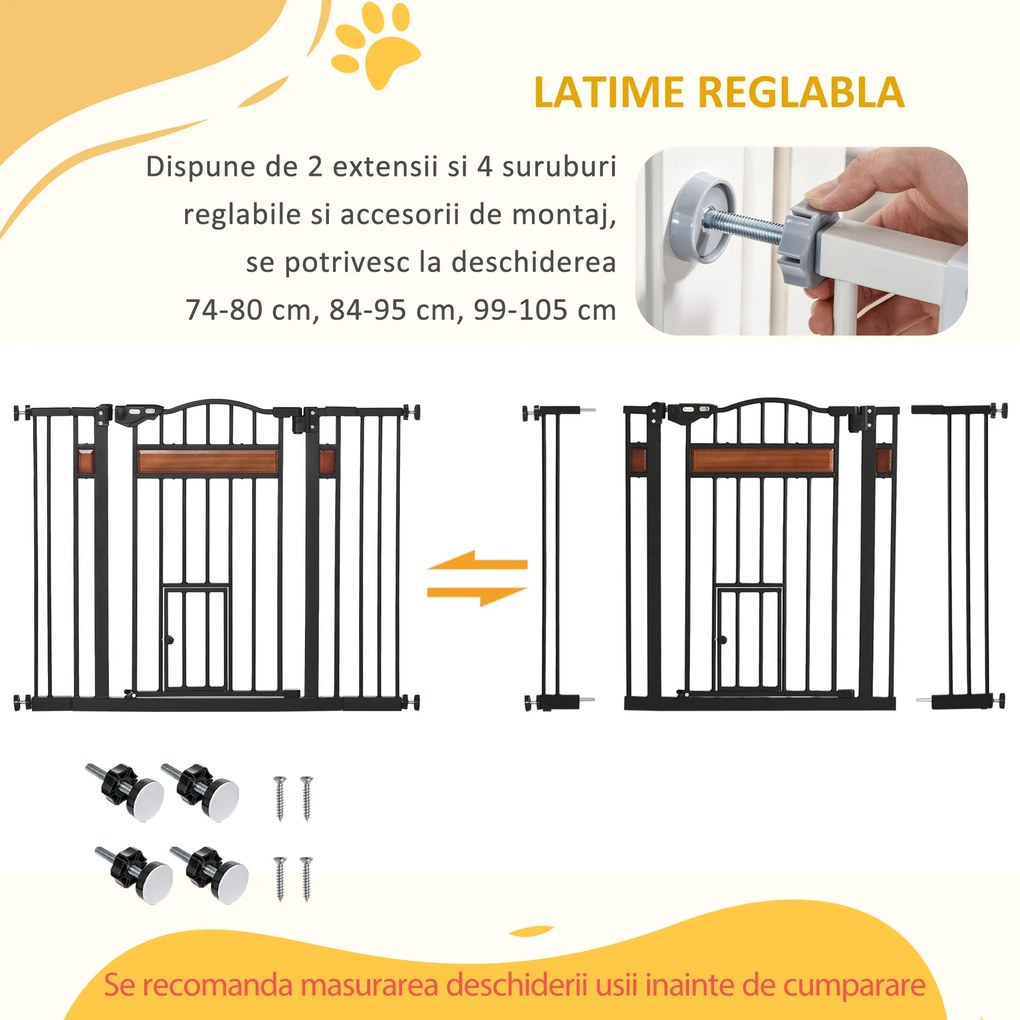 PawHut Poartă de Siguranță pentru Câini cu Închidere Automată 74-105x76.2 cm Neagră | Aosom Romania