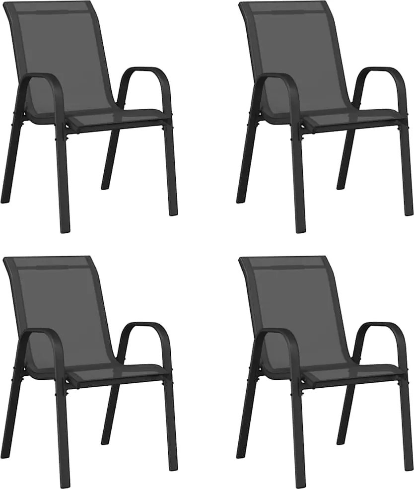 vidaXL Scaune de grădină stivuibile, 4 buc., negru, textilenă