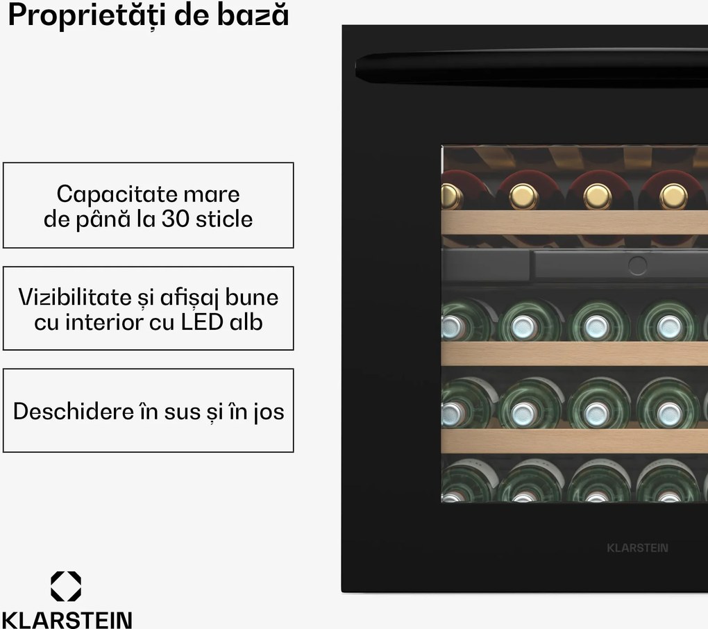 Klarstein Vinsider 30 Built-In Uno răcitor de vin, 30 sticle, integrat, LED, silențios