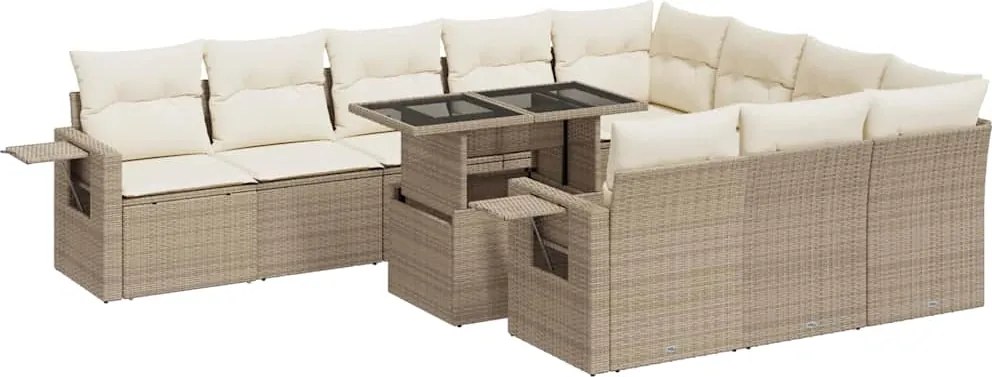vidaXL Set canapele de grădină cu perne, 11 piese, bej, poliratan