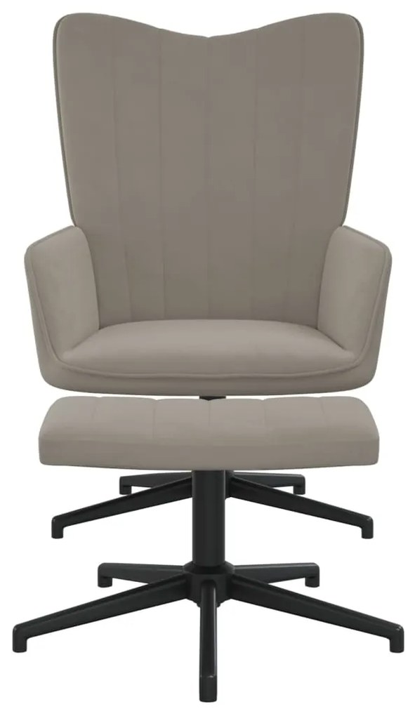 327710 vidaXL Scaun de relaxare cu taburet, gri deschis, catifea
