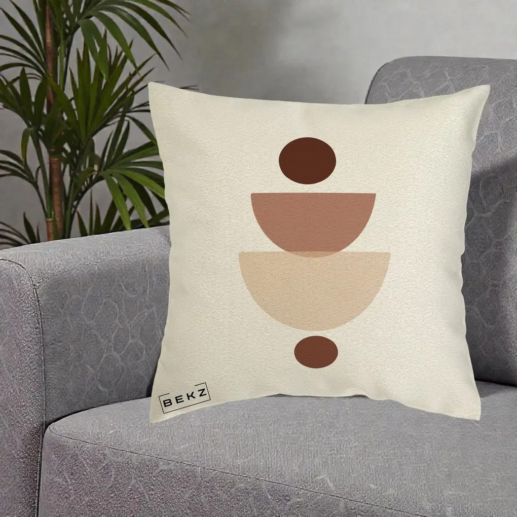 Perna Decorativa Geometric Boho Balance, 40x40 cm, Ecru, Husa Detasabila, Perna Inclusa, BEKZ®