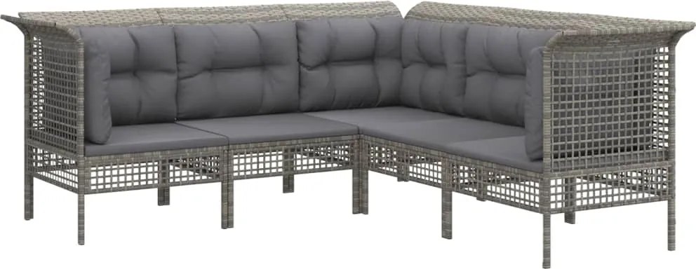 vidaXL Set mobilier de grădină cu perne, 5 piese, gri, poliratan