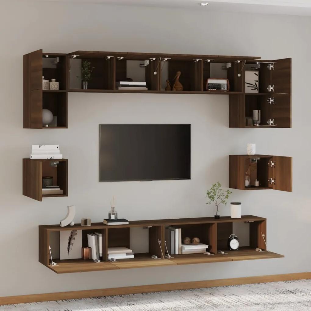 Set dulap TV, 8 piese, stejar maro, lemn prelucrat 8, Stejar brun, 100 x 30 x 30 cm
