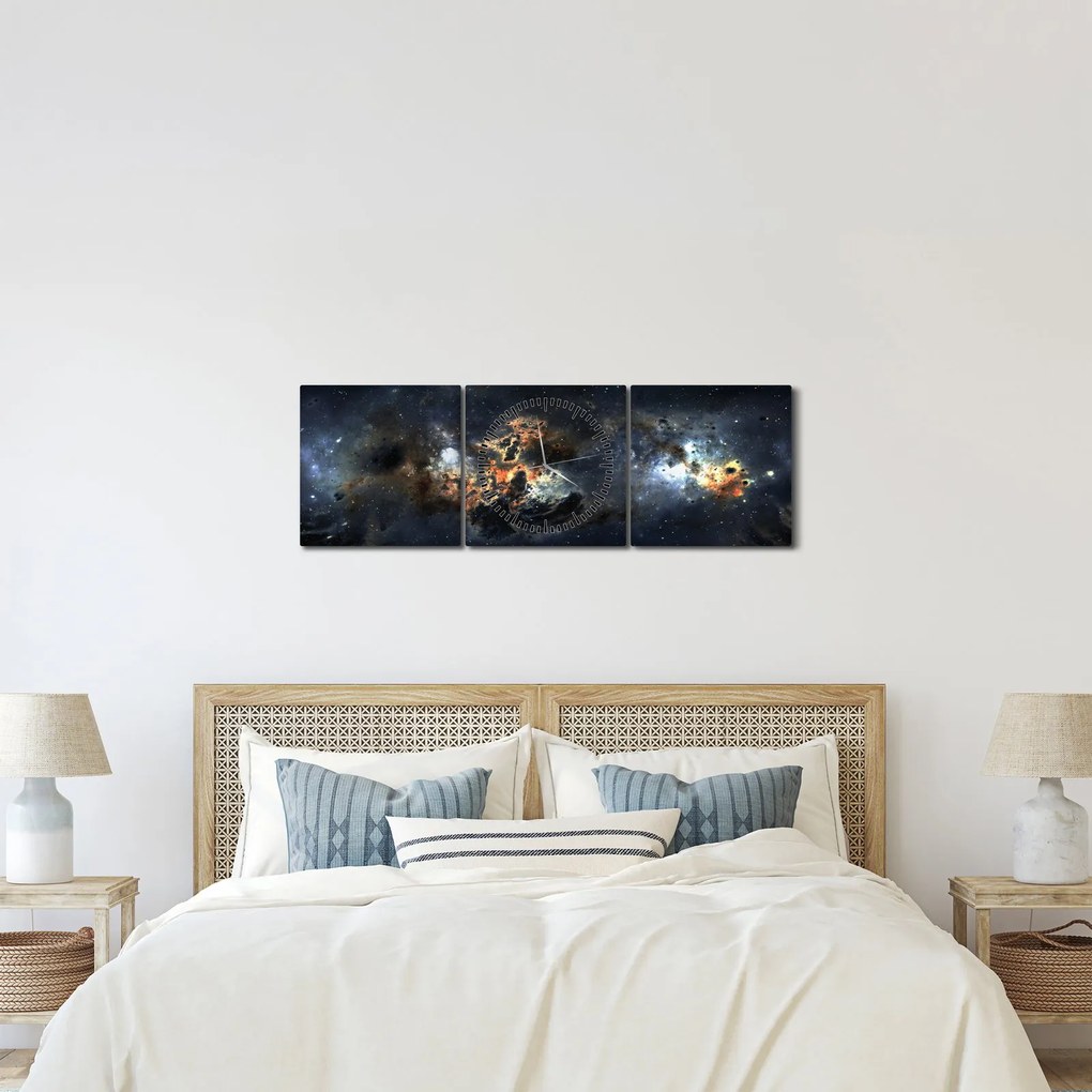 Tablou - Universul cu Nebula (cu ceas) (90x30 cm)