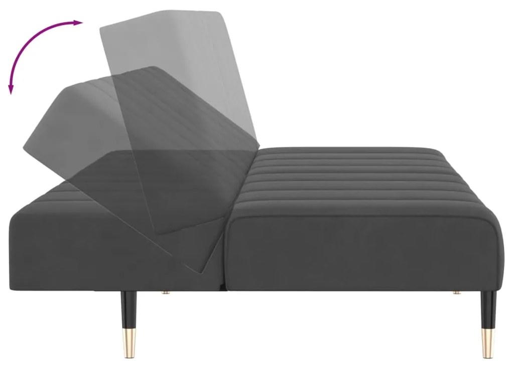Canapea extensibila cu 2 locuri, gri inchis, catifea Morke gra, Fara scaunel pentru picioare Fara scaunel pentru picioare