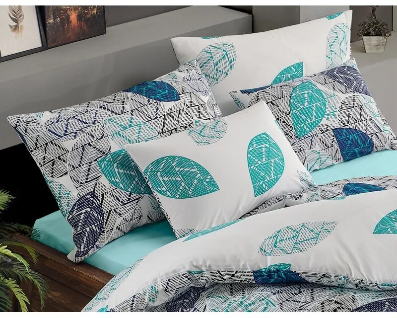 BedTex Lenjerie de pat din bumbac Linna turcoaz,140 x 200 cm, 70 x 90 cm