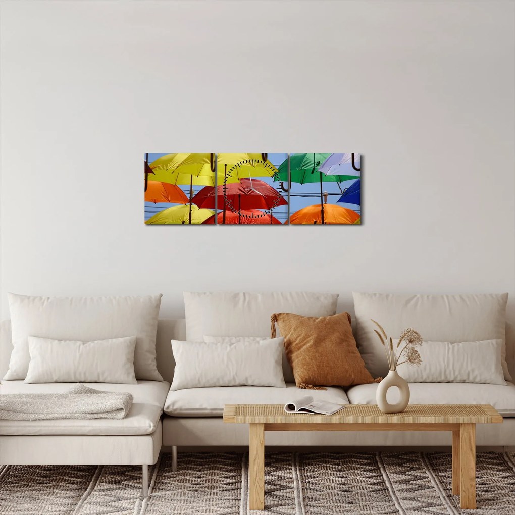 Tablou - Umbrele colorate (cu ceas) (90x30 cm)
