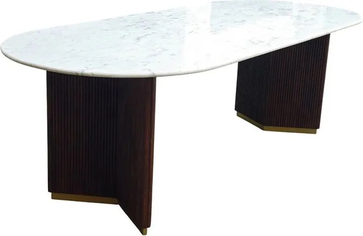 Masa ovala GATSBY 240cm lemn de mango, blat marmura alba