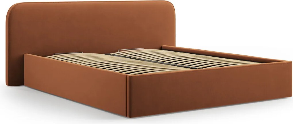Pat tapitat cu somiera rabatabila si lada depozitare, 180x200 cm, Micadoni Home, Elizabeth-261, catifea, teracota