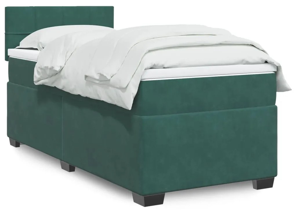 3286201 vidaXL Pat box spring cu saltea, verde închis, 90x190 cm, catifea