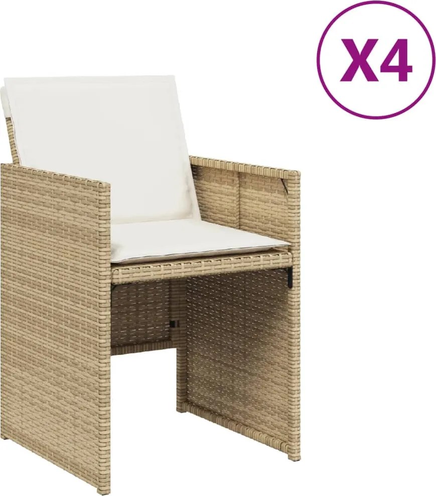 vidaXL Scaune de grădină cu perne, 4 buc., bej, poliratan