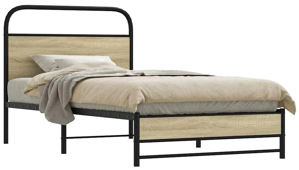 vidaXL Cadru de pat fără saltea 107x203 cm Lemn derivat stejar Sonoma
