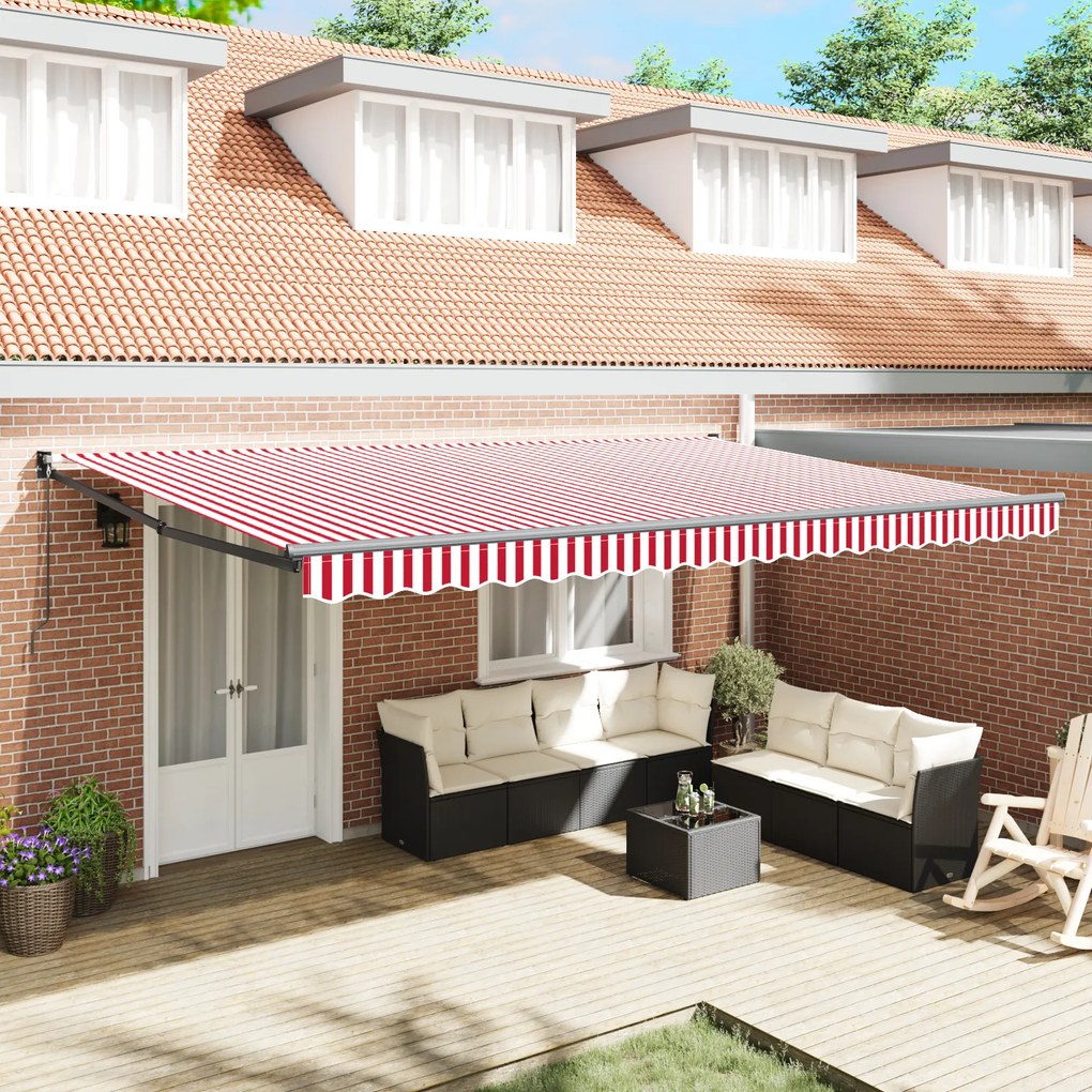 vidaXL Marchiză retractabilă manuală cu dungi roșii și albe 500x300 cm