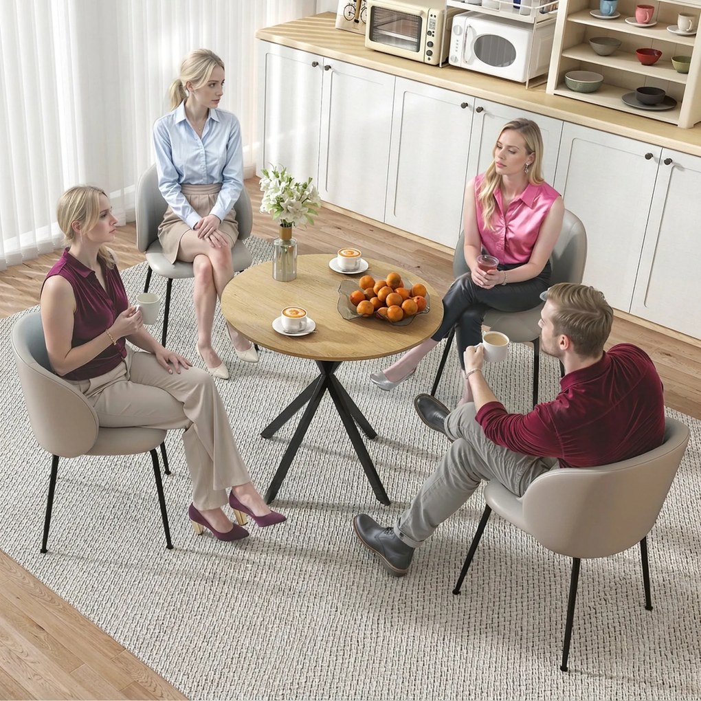 HOMCOM Masă Rotundă de Dining Industrială 80cm - Stejar Alb | Aosom Romania