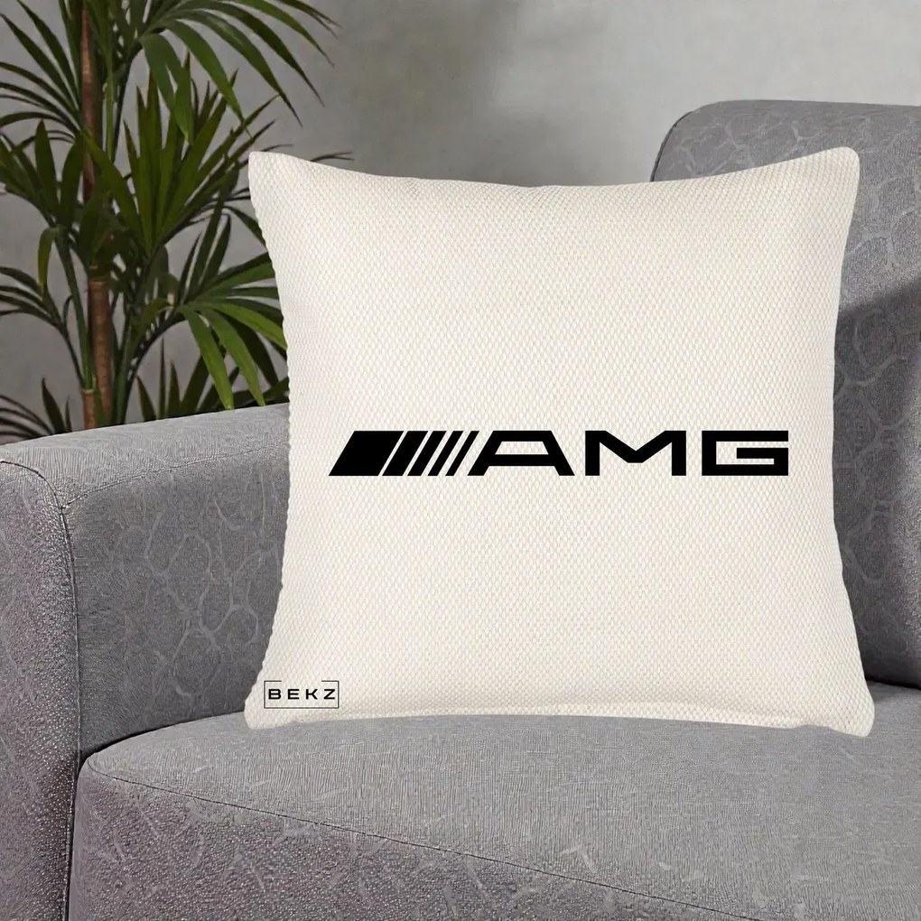 Perna Personalizata cu emblema Mercedes-AMG, 40x40 cm, Crem Reliefat, Husa Detasabila, Perna Inclusa, BEKZ®