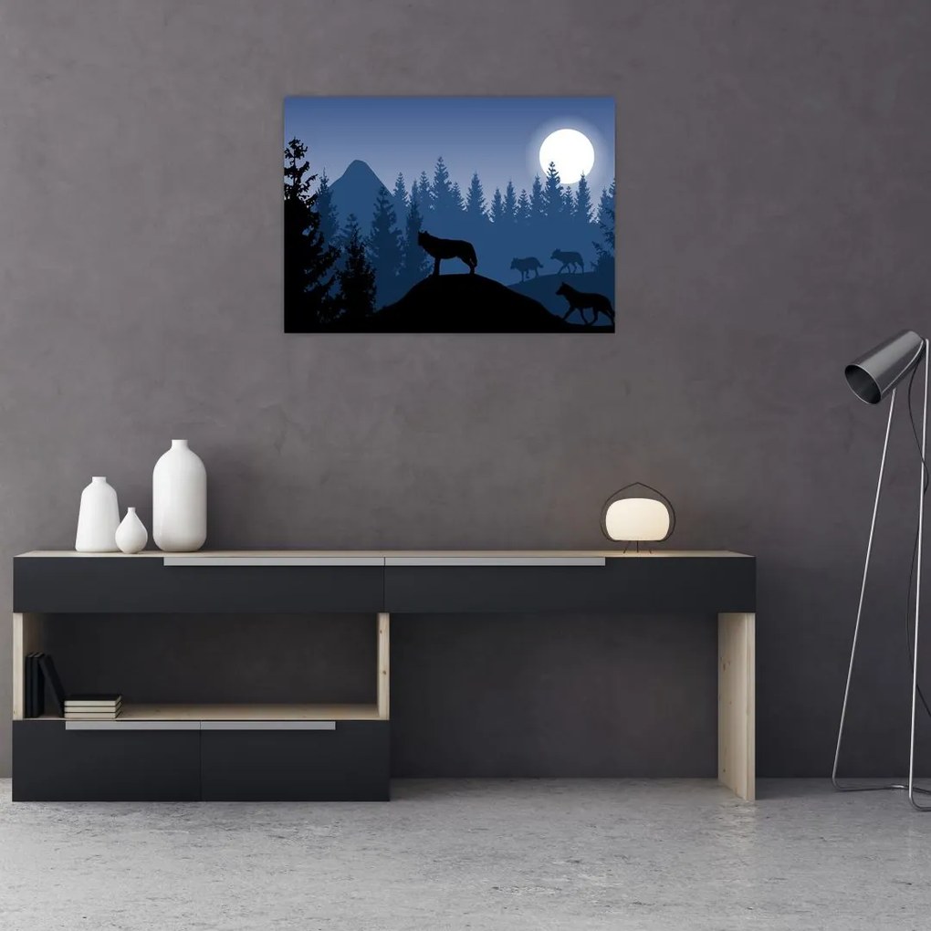 Tablou - Haita de lupi sub lună plină (70x50 cm)