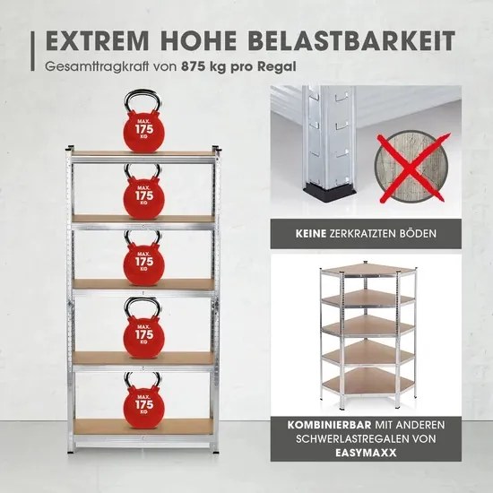 Raft metalic 180x90x40 cm, cu 5 polite din pfl, greutate mare EASYMAXX Perfect Home DS11768-L