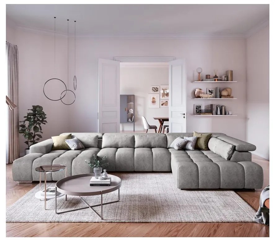 Colțar U TROPEA cu suporturi pentru cap, dreapta, gri