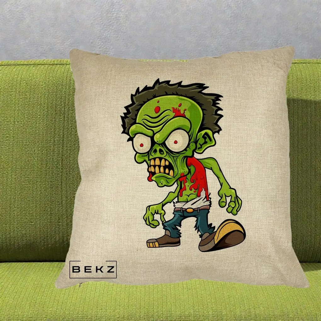 Perna Decorativa Zombie Halloween, 40x40 cm, Crem, Husa Detasabila, Perna Inclusa, BEKZ®