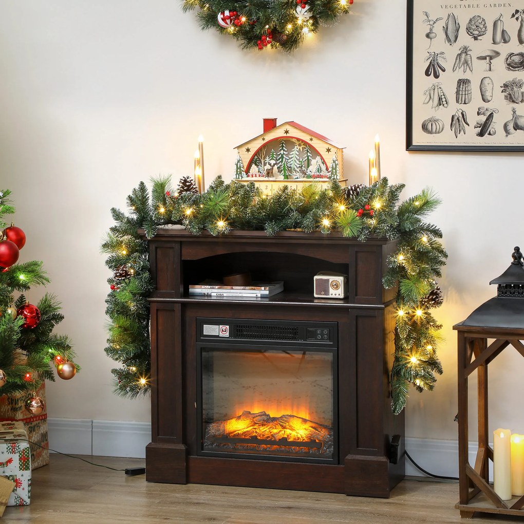 HOMCOM Ghirlandă de Crăciun 183 cm cu Crengi Înzăpezite și 30 de Lumini Albe, Conuri și Boabe pentru Interioare | Aosom Romania