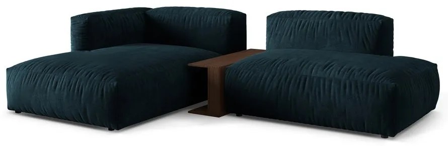 Colțar modular albastru închis cu tapițerie din catifea (cu colț pe partea stângă/cu șezlong) Martina – Micadoni