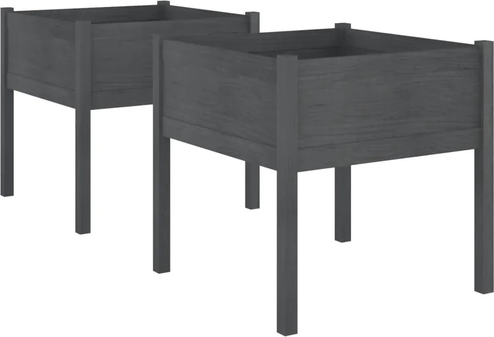 vidaXL Jardiniere de grădină, 2 buc., gri, 70x70x70 cm, lemn masiv pin