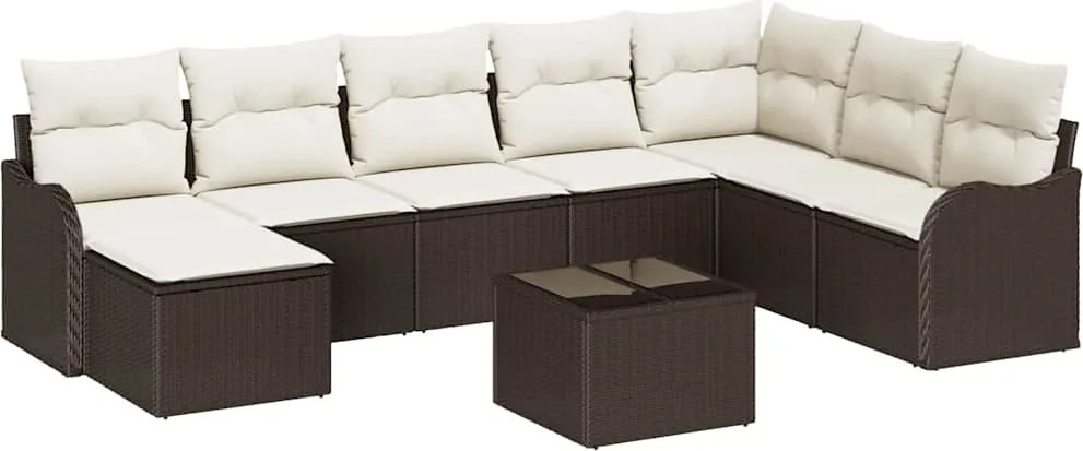 vidaXL Set de canapele pentru grădină 9 pcs maro și alb Rattan poli