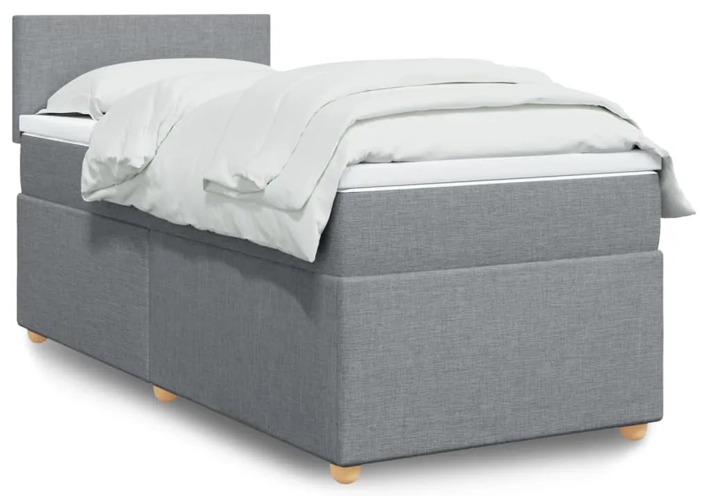 vidaXL Pat continental cu saltea, gri deschis, 80x200 cm, textil