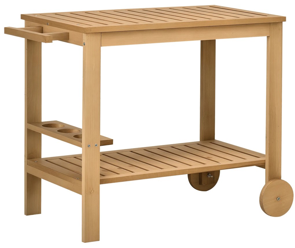Outsunny Carucior de gradina pentru plancha gratar din lemn cu maner 2 tavi si suport pentru sticle 95 x 47 x 74 cm | Aosom Romania