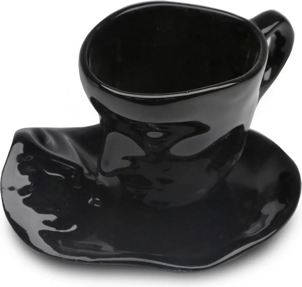 Set cana cu farfurie HMY-6406, negru, ceramica, 15 cm