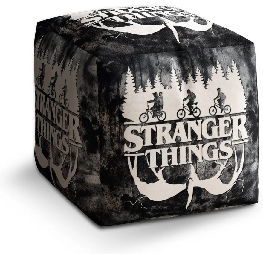 Taburet Cube Stranger Things White, negru / alb