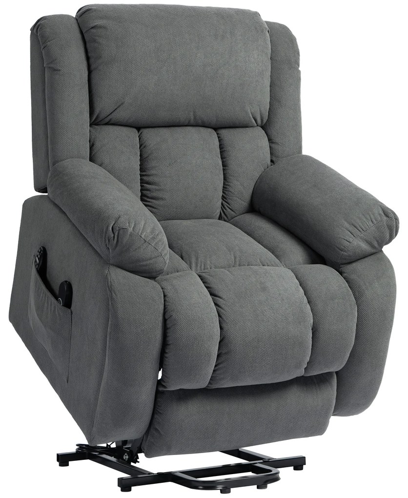 HOMCOM Fotoliu de Ridicare și Înclinare cu 2 Buzunare și Telecomandă, Gri | Aosom Romania