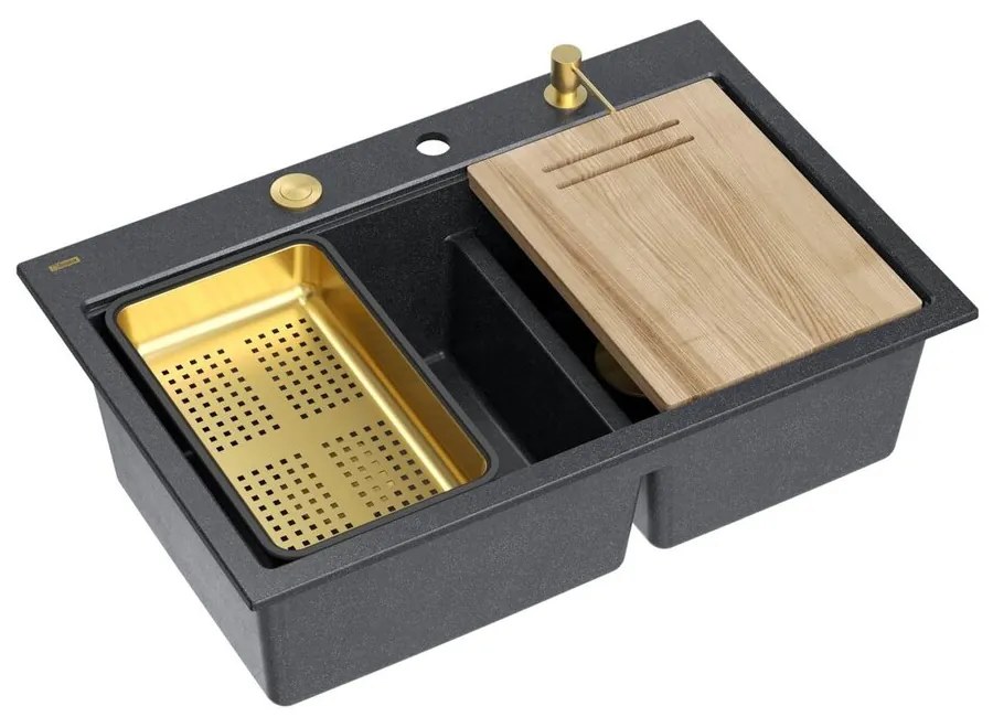 Statie de lucru incastrata Quadron Unique Marc 120 negru diamant - auriu 76x50 cm