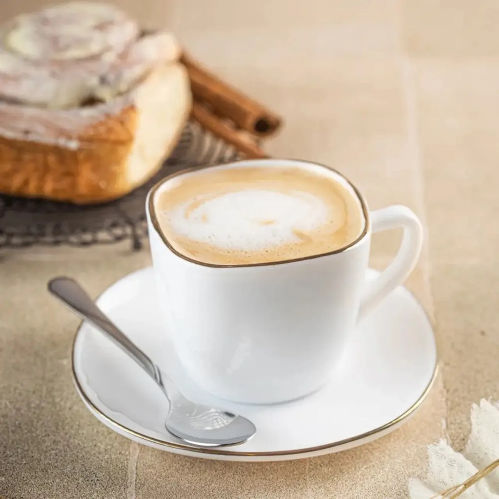 Set cesti cafea 12 piese, opal, alb cu auriu, 220 ml Kinghoff KH-1930
