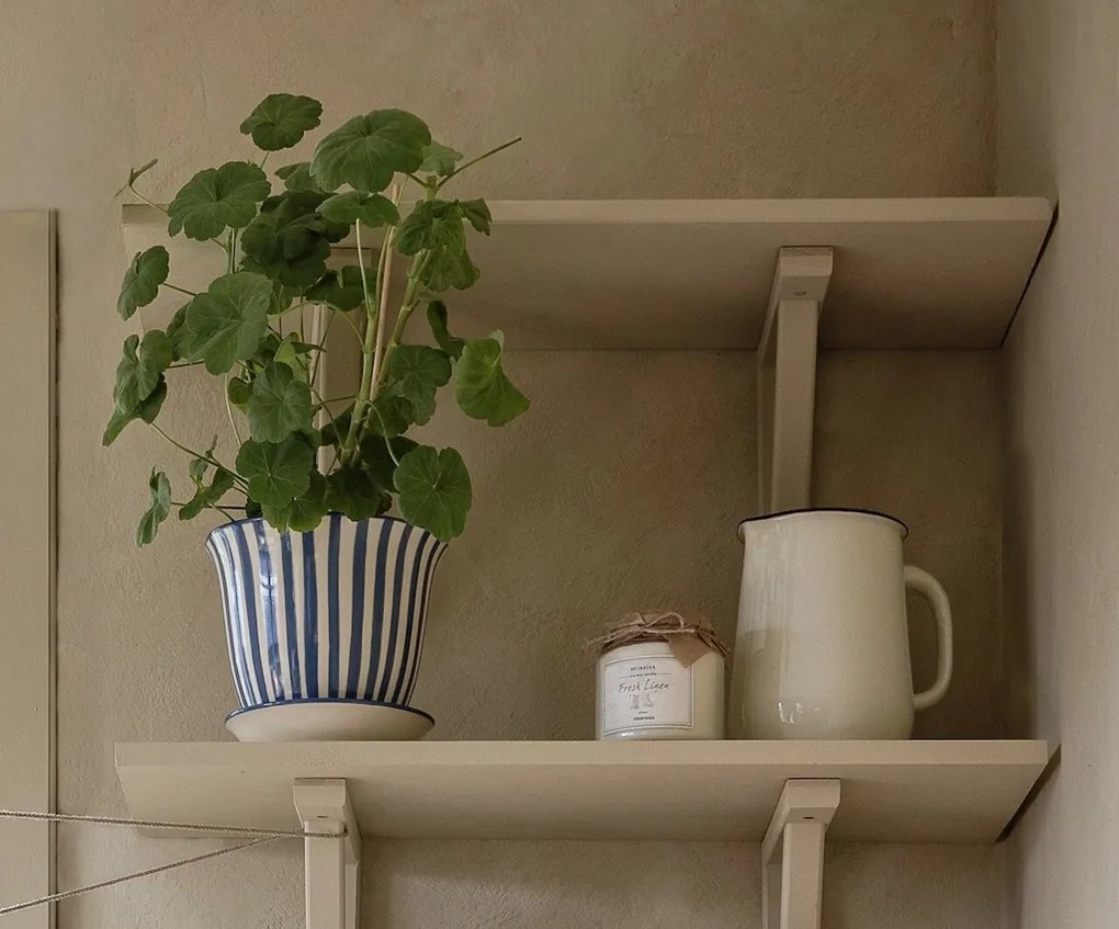 Ghiveci din ceramică pictat manual cu dungi, Ø 19 x H 16 cm, albastru, „Miriam"