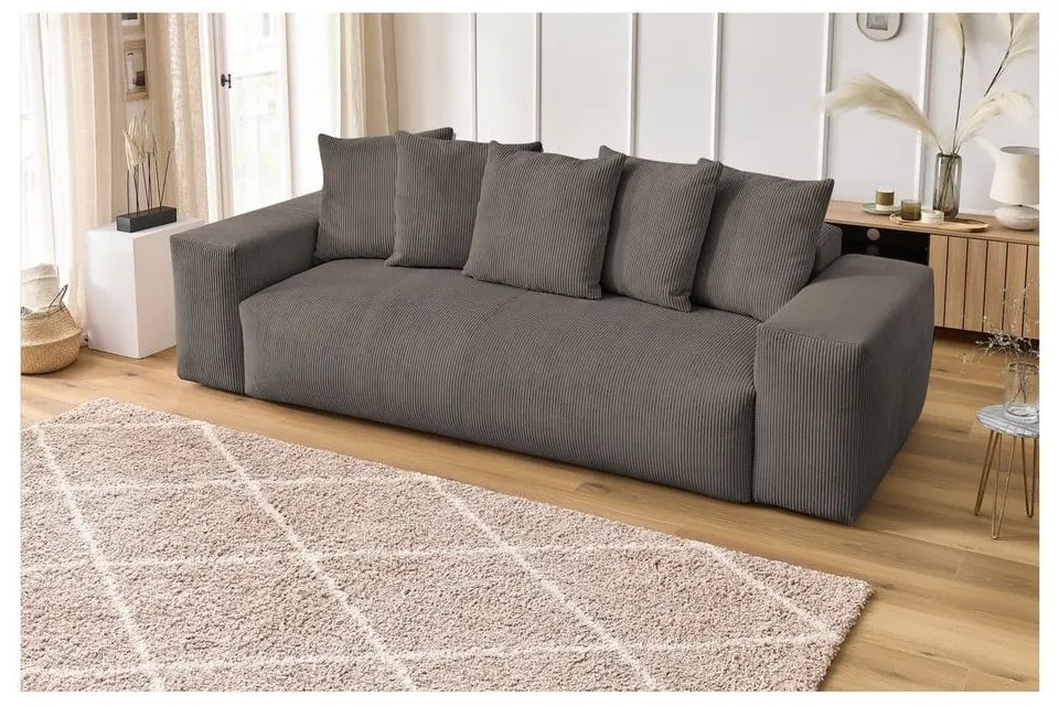 Canapea gri/maro cu tapițerie din catifea reiată 280 cm Voltaire – Bobochic Paris