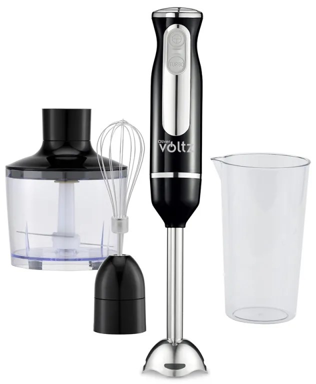 Resigilat: Set blender, tocator si mixer 3 in 1 Oliver Voltz OV51112KSC, 800W, Otel, 2 viteze, Turbo, Negru