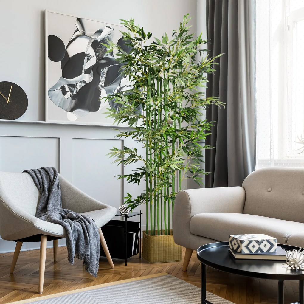 HOMCOM Bambus Artificial, Plantă Decorativă, Aspect Realist, Ușor de Întreținut, Pentru Casă, 180 cm, Verde | Aosom Romania