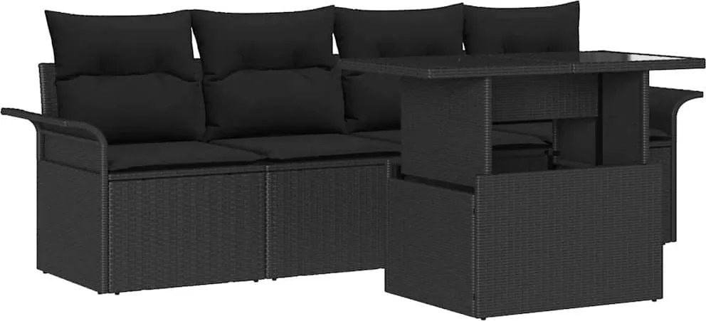 vidaXL Set de canapele pentru grădină cu pernă 5 pcs Negru Poli Rattan