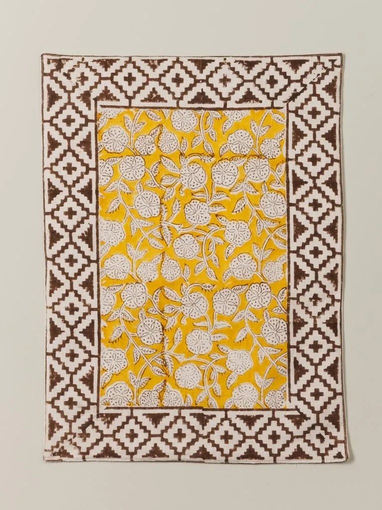 Set 4 protectii pentru masa, din bumbac, Blockprint