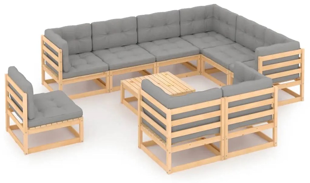vidaXL Set mobilier grădină cu perne, 10 piese, lemn masiv de pin
