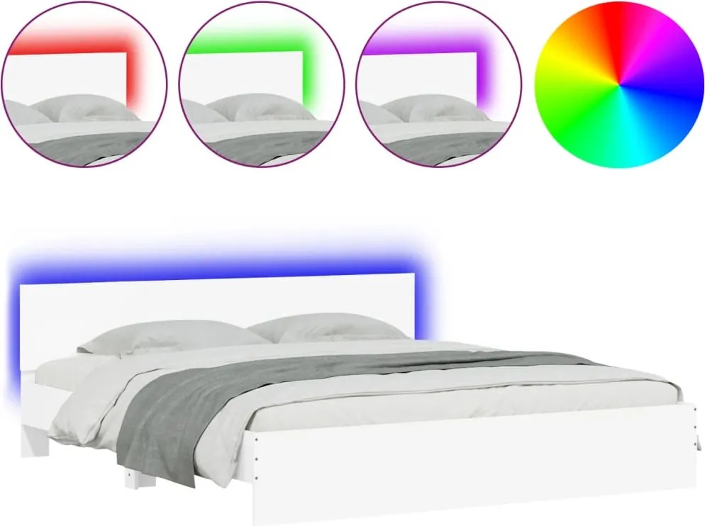 vidaXL Cadru de pat cu tăblie și LED, alb, 180x200 cm
