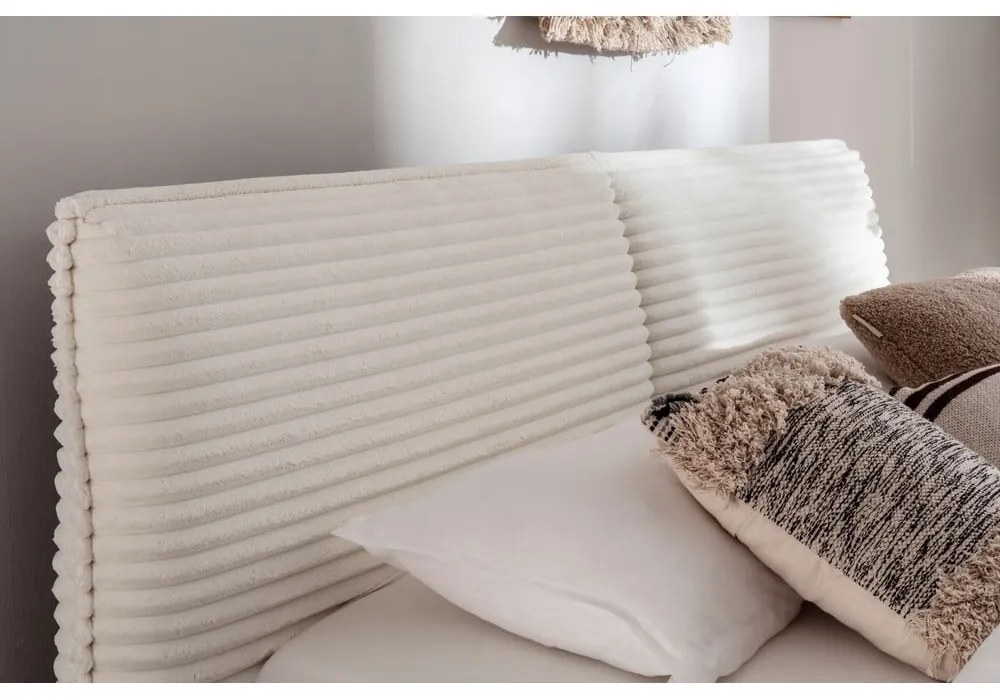 Pat matrimonial bej tapițat cu spațiu de depozitare cu somieră 160x200 cm Matera – Meise Möbel