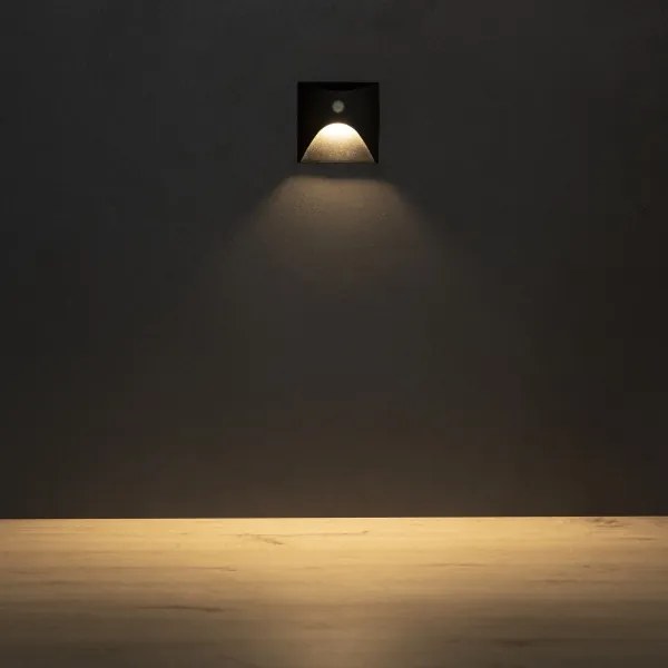 Kanlux 39130 - Corp de iluminat LED pentru trepte EXIN cu senzor, 2,5W/230V, 3000K, IP65, negru, pătrat