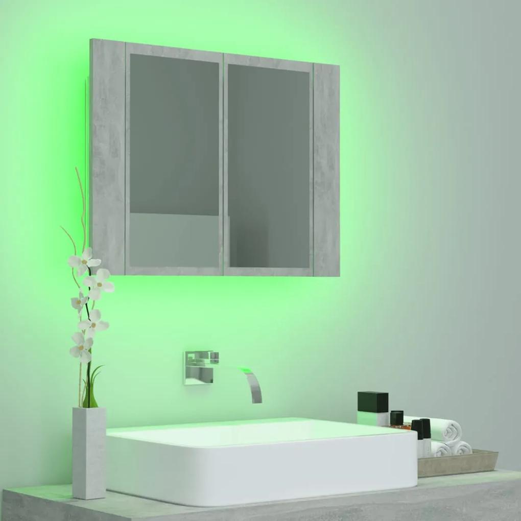 Dulap de baie cu oglinda si LED, gri beton, 60x12x45 cm Gri beton