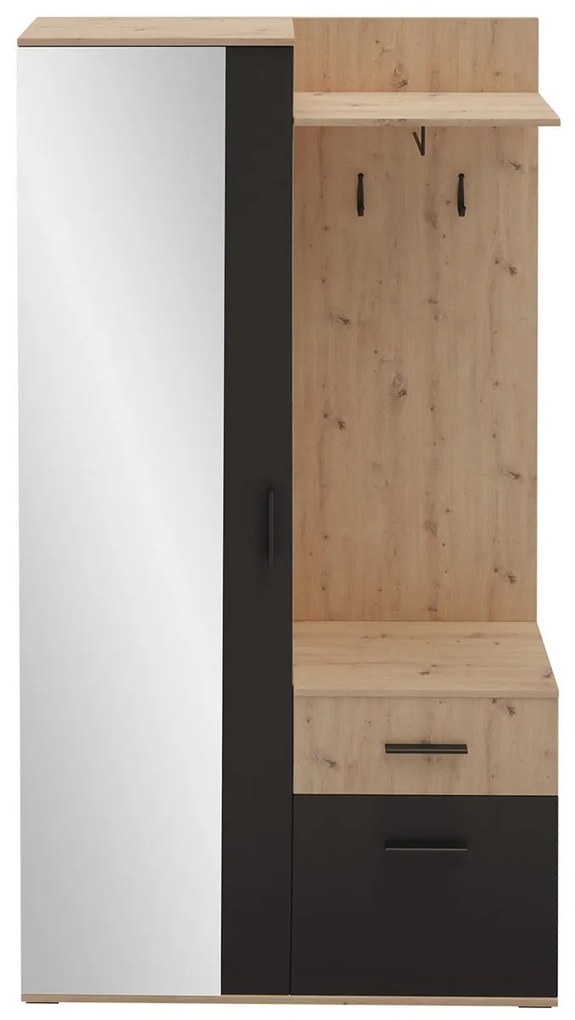 Mobilier hol Cless (Stejar artisan + Negru) (cu oglindă). 1104707
