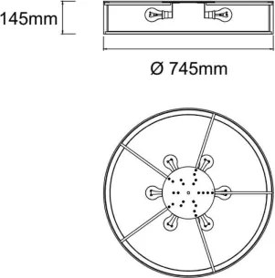 Open Design OR86034 – Plafonieră ZALINDRO, 6×E27, max. 15 W/bec, 230 V, Ø 74,5 cm, alb/alamă