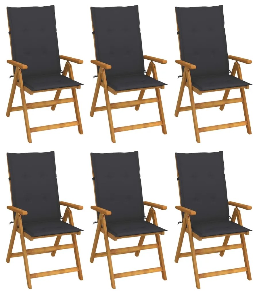 vidaXL Scaune grădină pliabile, cu perne, 6 buc., lemn masiv de acacia